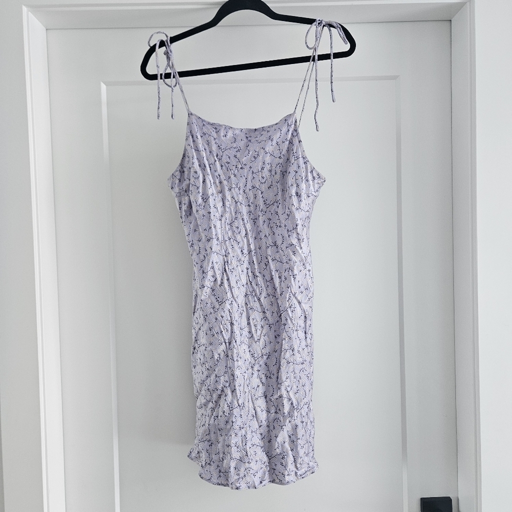 Zara Purple silk satin floral dress Tie Straps MEDIUM